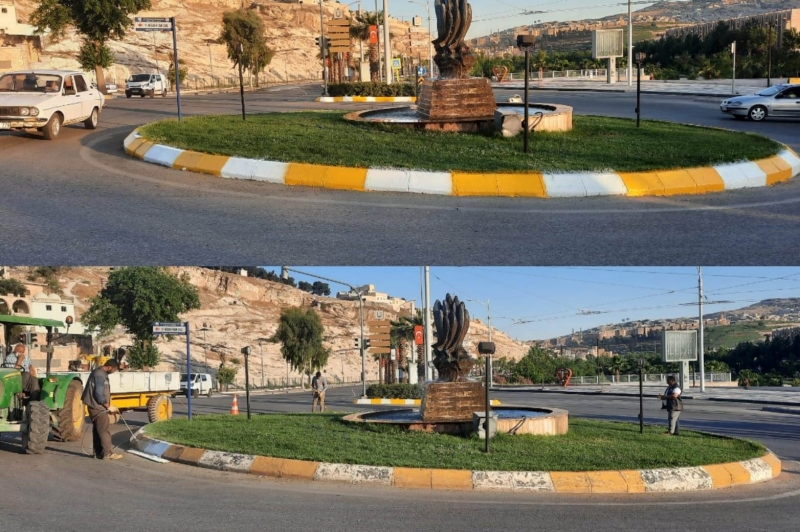 Cadde ve sokaklardaki bordürler püskürtme sistemiyle boyandı