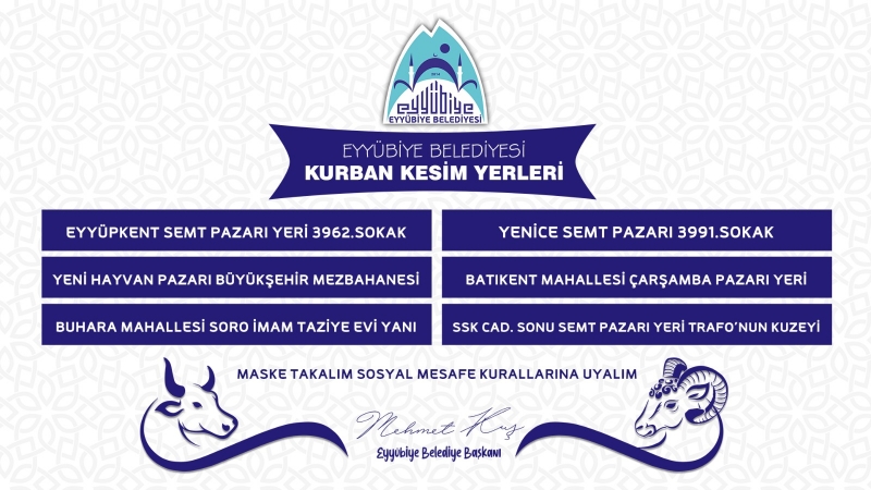 EYYÜBİYE’DE KURBAN SATIŞ VE KESİM YERLERİ BELİRLENDİ.
