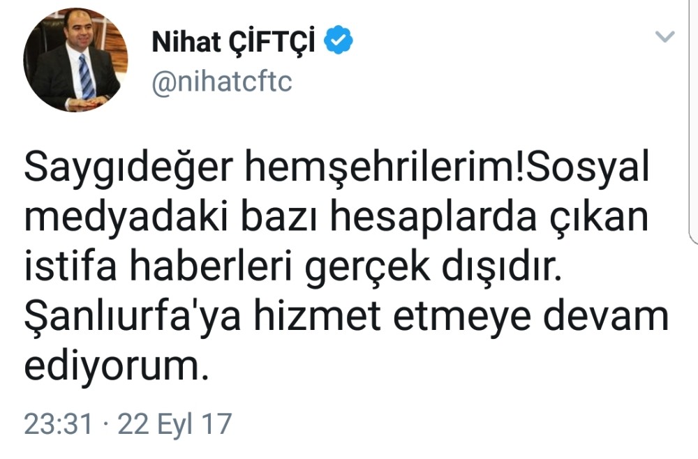 Şanlıurfa Büyükşehir Belediye Başkanının istifa ettiği iddiası sosyal medyayı salladı