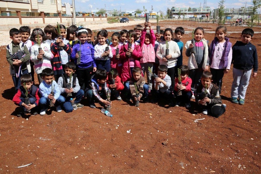 Minik öğrenciler diktikleri fidanlarla parkı yeşillendirdi