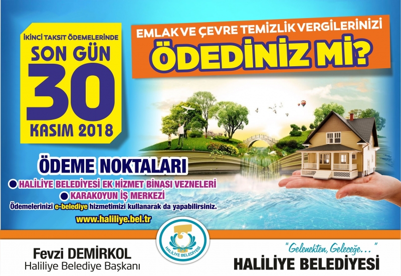 2018 Yılı Emlak Ve Çevre Temizlik Vergisi 2’nci Taksitinde Son Gün 30 Kasım