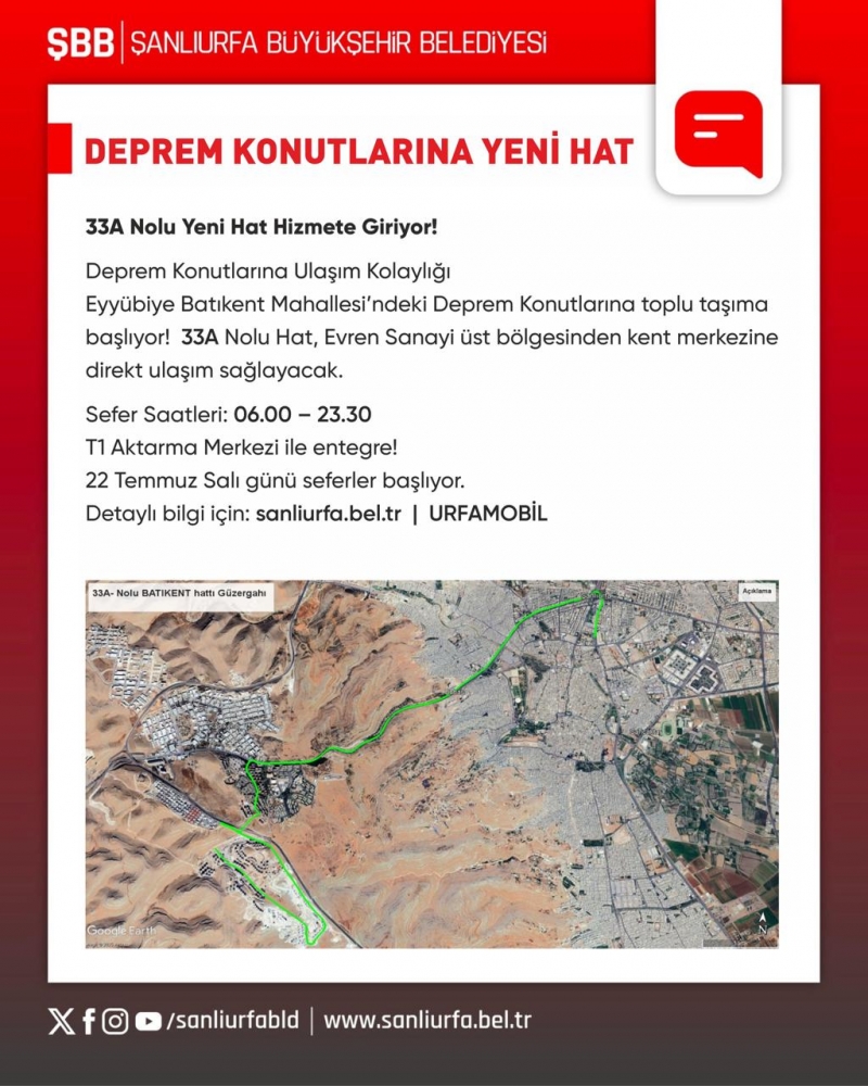 33A NOLU YENİ HATLA DEPREM KONUTLARINA ULAŞIM BAŞLIYOR