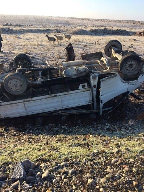 Takla atan kamyonetin sürücüsü yaralandı