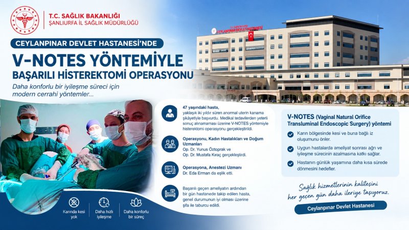 Ceylanpınar Devlet Hastanesi’nde V-NOTES Yöntemiyle Başarılı Histerektomi Operasyonu