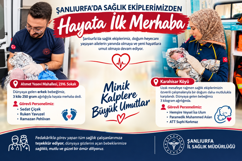Şanlıurfa’da sağlık ekiplerimiz, doğum heyecanı yaşayan ailelerin yanında olmaya ve yeni hayatlara umut olmaya devam ediyor.