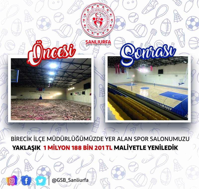 BİRECİK SPOR SALONU BAŞTAN SONA YENİLEDİ.