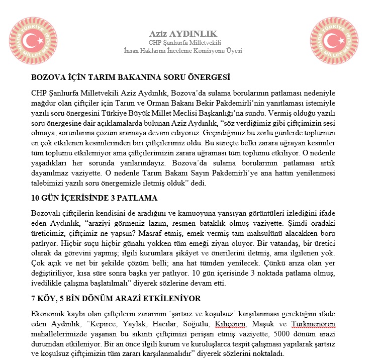 BOZOVALI ÇİFTÇİNİN SESİNİ AZİZ AYDINLIK DUYDU!