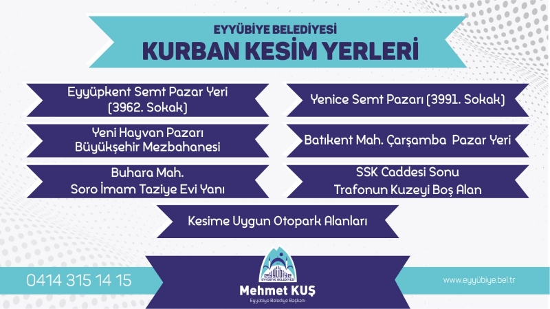 EYYÜBİYE BELEDİYESİ KURBAN SATIŞ VE KESİM YERLERİ BELİRLENDİ