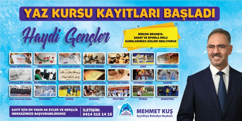 Eyyübiye Belediyesi İlçe Gençliğini ‘Yaz Kursu’ Etkinliğine Bekliyor