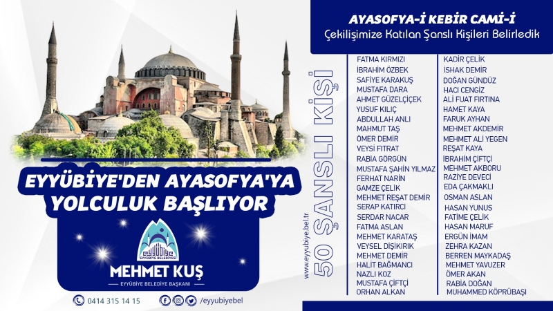 EYYÜBİYE’DEN AYASOFYA’YA YOLCULUK BAŞLIYOR.