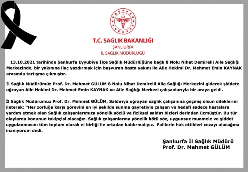 Sağlıkta Şiddete Kınama.