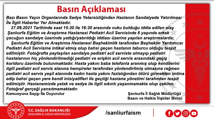 Şanlıurfa İl Sağlık Müdürlüğü Fotoğraf gerçeği yansıtmamaktadır.